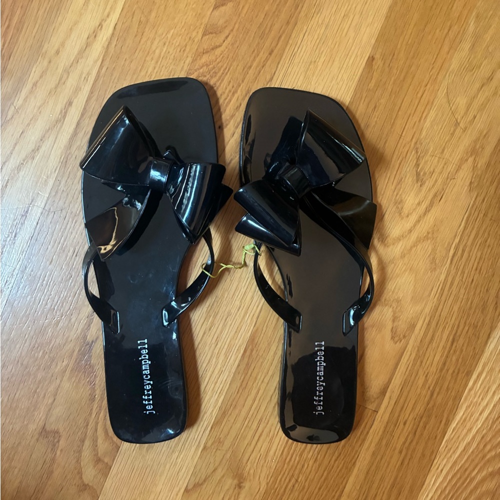 Jeffrey Campbell Black Glossy Sandals with Bow